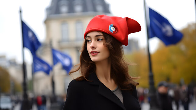 femme portant un bonnet phrygien et une cocarde tricolore en France