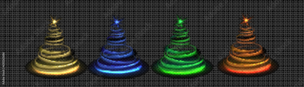 Poster christmas tree made of light path and sparkles with star on top. realistic vector illustration of gl