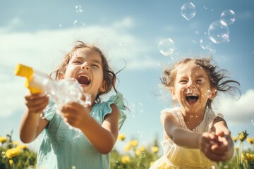 Kids playing bubbles