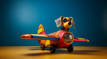 Dog-powered aircraft Dog. Colorful. Empty Copy space on the side. Generative AI. 