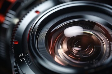 A camera lens with a beautiful close-up optical unit with ai generate, world photography day concept - obrazy, fototapety, plakaty