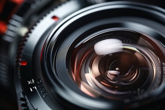 A camera lens with a beautiful close-up optical unit with ai generate, world photography day concept