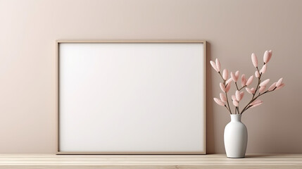 Empty Horizontal Frame Mockup in Modern Minimalist Interior