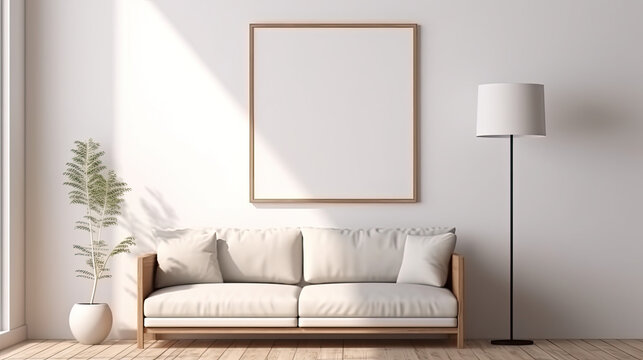 Blank Vertical Picture Frame Mockup in Modern Minimalist Interior © Peter