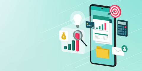 Business and finance management on smartphone