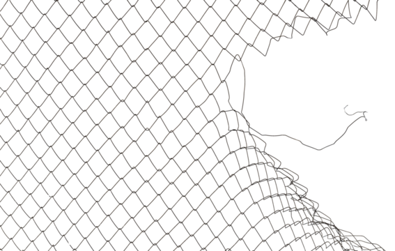 The texture of the metal mesh on a white background. Torn steel, metal mesh with holes