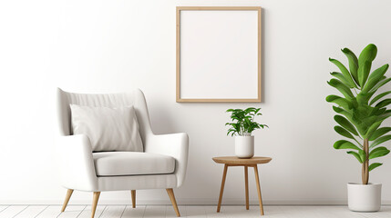 Blank Picture Frame Mockup in Modern Scandinavian Style Interior Vertical.