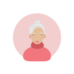 Grandmother. Dear gray-haired grandmother. An avatar of a grandmother in a cartoon style. Vector illustration isolated on a white background
