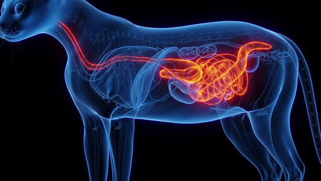 Animation of a cat's digestive system