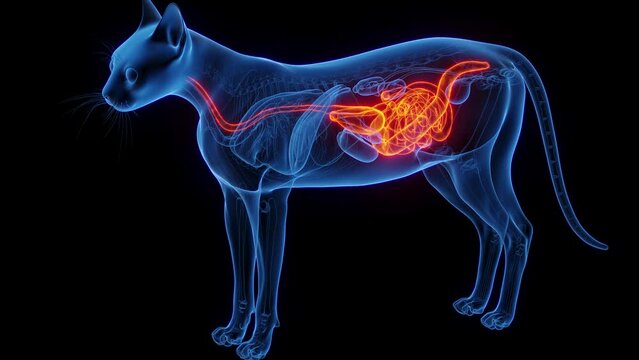 Animation of a cat's digestive organs
