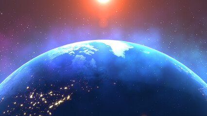 Earth planet with sun and stars