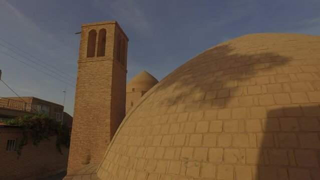 Wind towers used as cooling for water reservoir Ardestan Iran