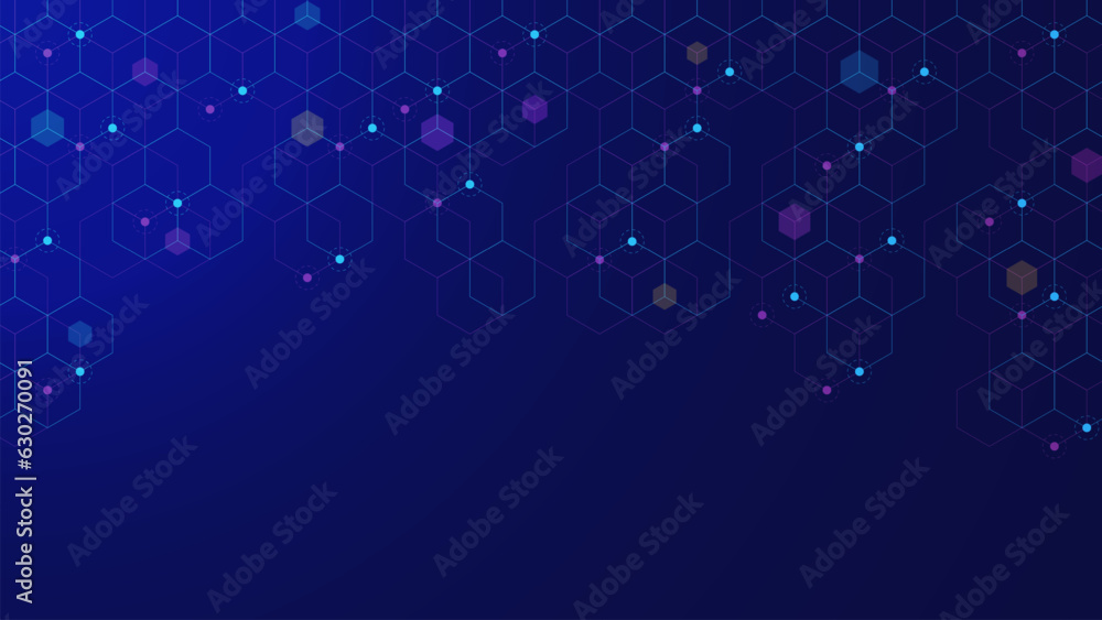 Poster abstract hexagons pattern with connecting points and lines. big data visualization, medical innovati