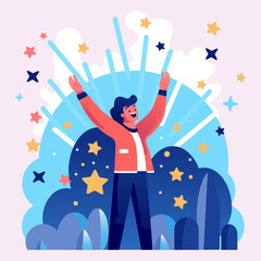 A man raising his arms in the air.Happy man. Winner. Flat illustration