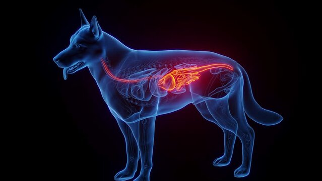 Animation of a dog's digestive tract