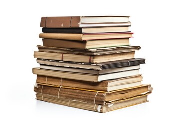 Stack of old books on a white background