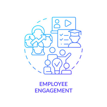 Blue gradient employee engagement icon concept, isolated vector, sustainable office thin line illustration.