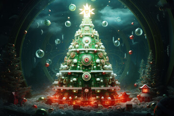 Christmas and New Year Background, Render style, Holiday, Concept background for greeting card.