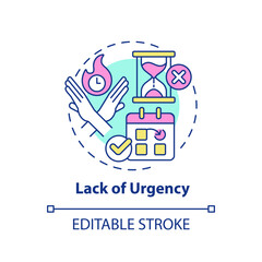 Lack of urgency multi color concept icon. Low priority. Schedule appointment. Change date. Customer need. Sales objection. Round shape line illustration. Abstract idea. Graphic design. Easy to use