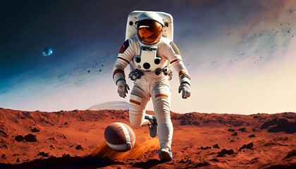 An Astronaut is playing football in the Mars. (AI Generated)