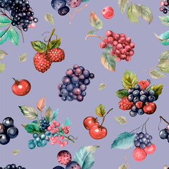Wild berries pattern. Very berry, blackberry, raspberry, blueberry, color background. Seamless pattern for printing on print, textile