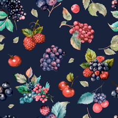 Wild berries pattern. Very berry, blackberry, raspberry, blueberry, color background. Seamless pattern for printing on print, textile