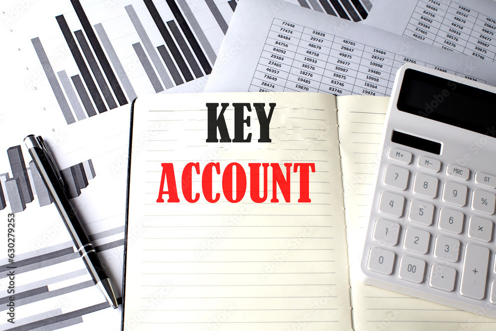 Poster key account text written on a notebook on chart and diagram