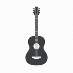Obraz na płótnie Canvas Acoustic guitar in simple flat style. Classical six-string Guitar icon. String plucked musical instrument. Vintage music equipment. Vector illustration EPS 10.