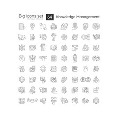 2D editable black thin line big icons set representing knowledge management, isolated vector, linear illustration.