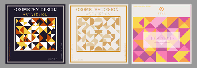 A set of patterns of geometric shapes. Bauhaus-style ornament. Template for modern posters, posters, covers, postcards, business cards. Creative style for creative ideas and design