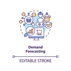 2D editable demand forecasting thin line icon concept, isolated vector, multicolor illustration representing overproduction.