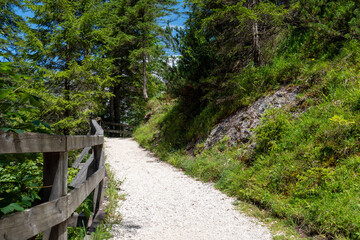 Obraz premium Wanderweg im Klausbachtal bei Ramsau, Berchtesgadener Land, Oberbayern, Bayern, Deutschland