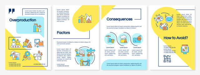 Overproduction multicolor brochure template, leaflet design with thin linear icons, 4 vector layouts.