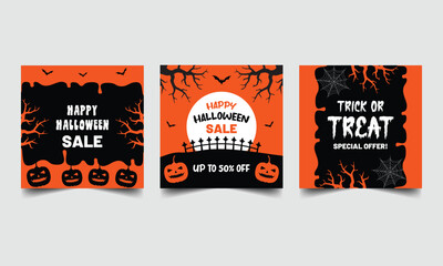 Halloween Set of Social media post template design, Halloween Sale Social media post banner design.