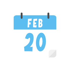 February 20th calendar icon on transparent background