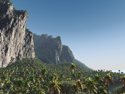 Felsige Küstenlandschaft mit Palmen