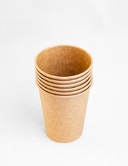 Cardboard disposable cup for coffee. Eco friendly food containers from paper. Plastic free.