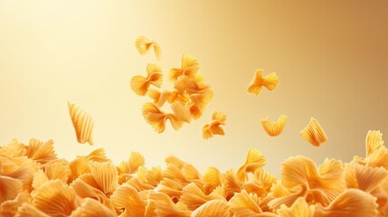 Dry pasta flying in the air on light background,