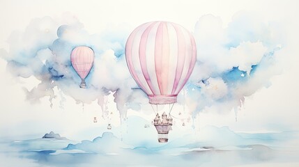 Fototapeta premium watercolor pastel air baloon, background, ai generated