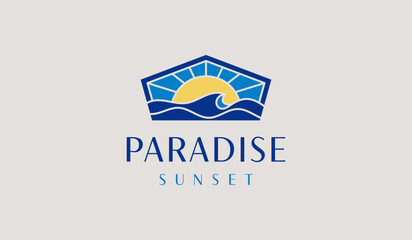 Sunset wave Monoline Logo Template. Universal creative premium symbol. Vector illustration