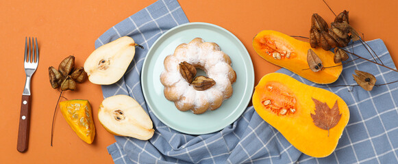 Fall season tasty food concept - pumpkin cake