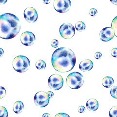 Seamless pattern of bubbles. Collage of pearls of the south coast. Watercolor illustration. Background. Mosaic.