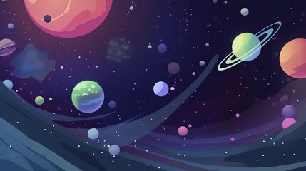Naklejka premium Cute planets and moons wallpaper, child background space exploration