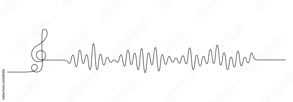 Leinwandbilder continuous one line drawing of sound wave with note clef. music soundtrack and radio concept in simp