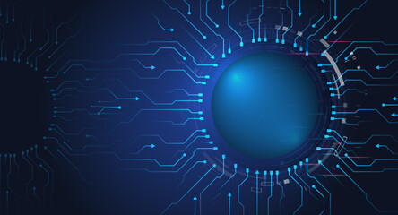 Cyber connection on the blue background. Hi-tech communication design. Electronic vector illustration. Abstract modern digital science technology futuristic circuit board.