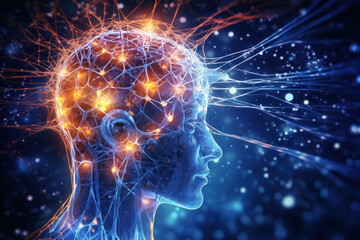 Glowing Neurons in the Human Brain, illustration the Secrets of Intelligence and Mental Cognition through Neurology. Revealing the Wonders Within.