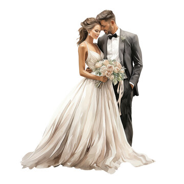 bride and groom watercolor illustration, generative AI