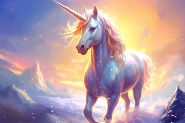 Naklejka na ściany i meble Beautiful unicorn with light colors. 