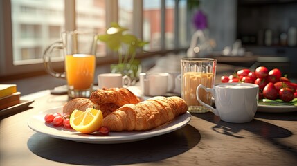 fresh breakfast on modern kitchen, ai generated