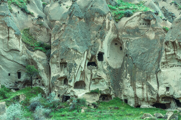 View of Zelve Open Air Museum, a complex of ancient caves in Cappadocia region, Nevsehir, Turkey.